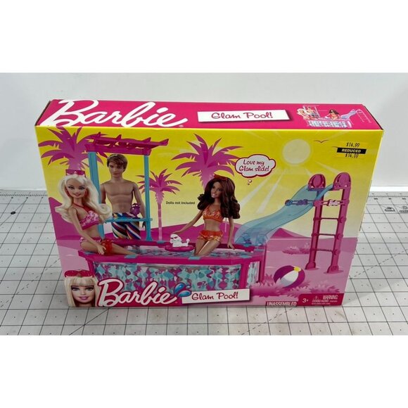 Barbie Glam Pool Blue/Pink Playset with Slide New In Box Rare! - Picture 2 of 10